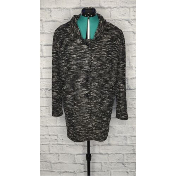 Free People Women's Charcoal Gray Tweed Long Lined Coat Sz M - Picture 1 of 10